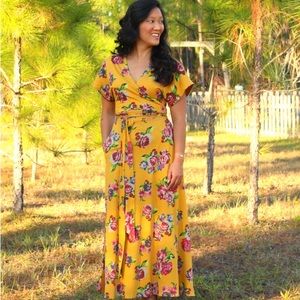 Yellow floral wrap dress Matilda Jane